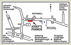 A map showing local parking and piano shop locations